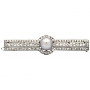 Cartier Art Deco Natural Pearl and Diamond Pin Brooch