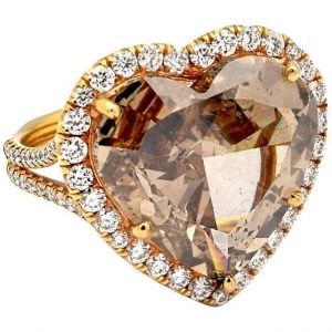 8.04 Carat Fancy Deep Orange Brown Heart Shaped Diamond Ring GIA