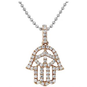 Hamsa Pendant with Pave Diamonds in 14K Rose Gold