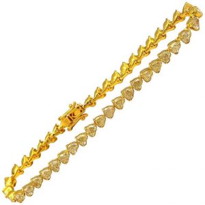 9.47 Carat 44 Heart Shaped Fancy Light Yellow Diamonds Bracelet in 18 Karat Gold