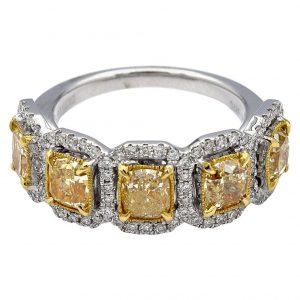 2.73 Carat Five-Stone Radiant Natural Yellow Diamonds Ring in 18 Karat Gold