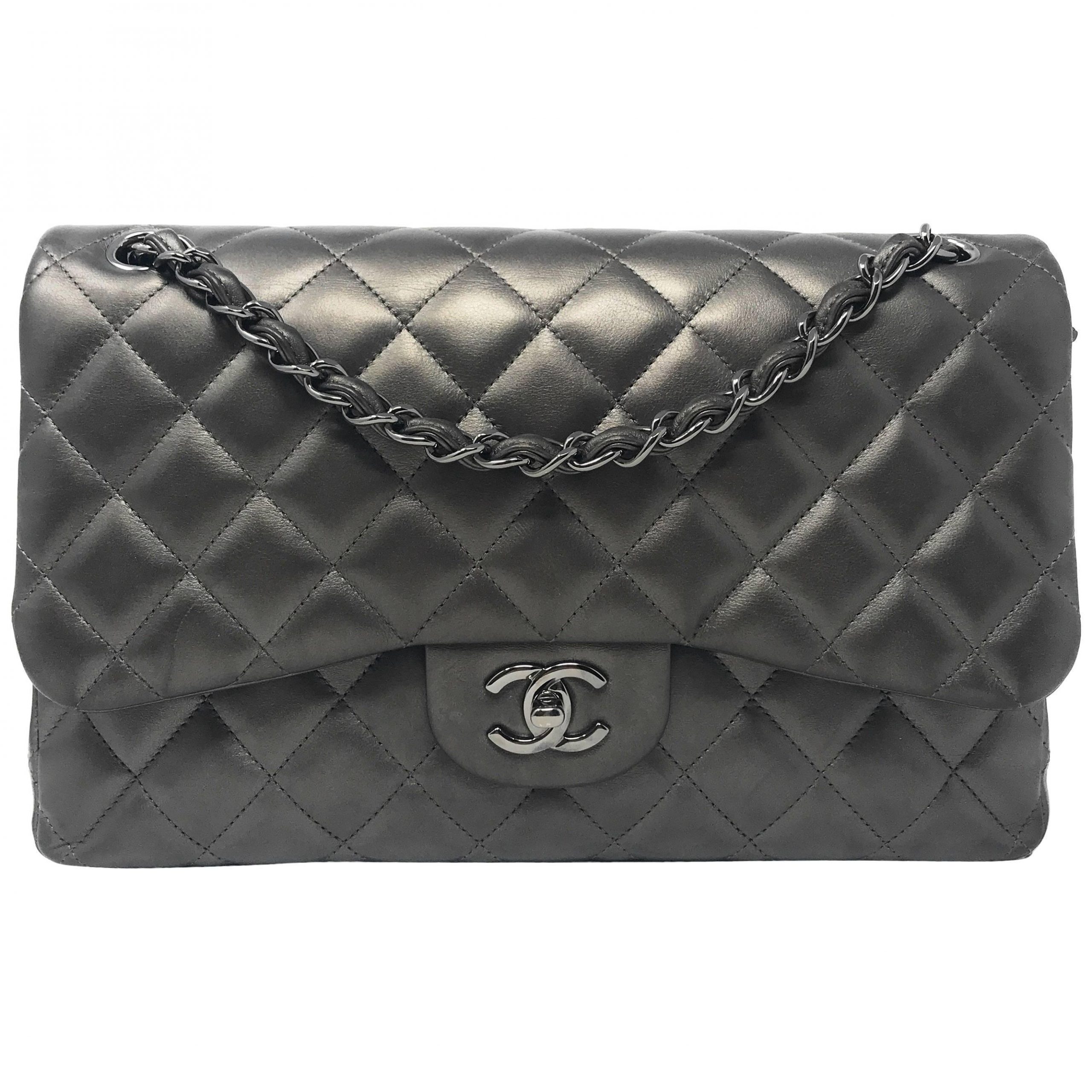 Chanel Double Flap Jumbo Gunmetal Grey - Upper-Luxury