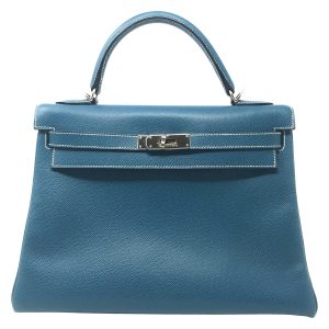 Hermes Kelly 32cm Blue Buffalo Bag