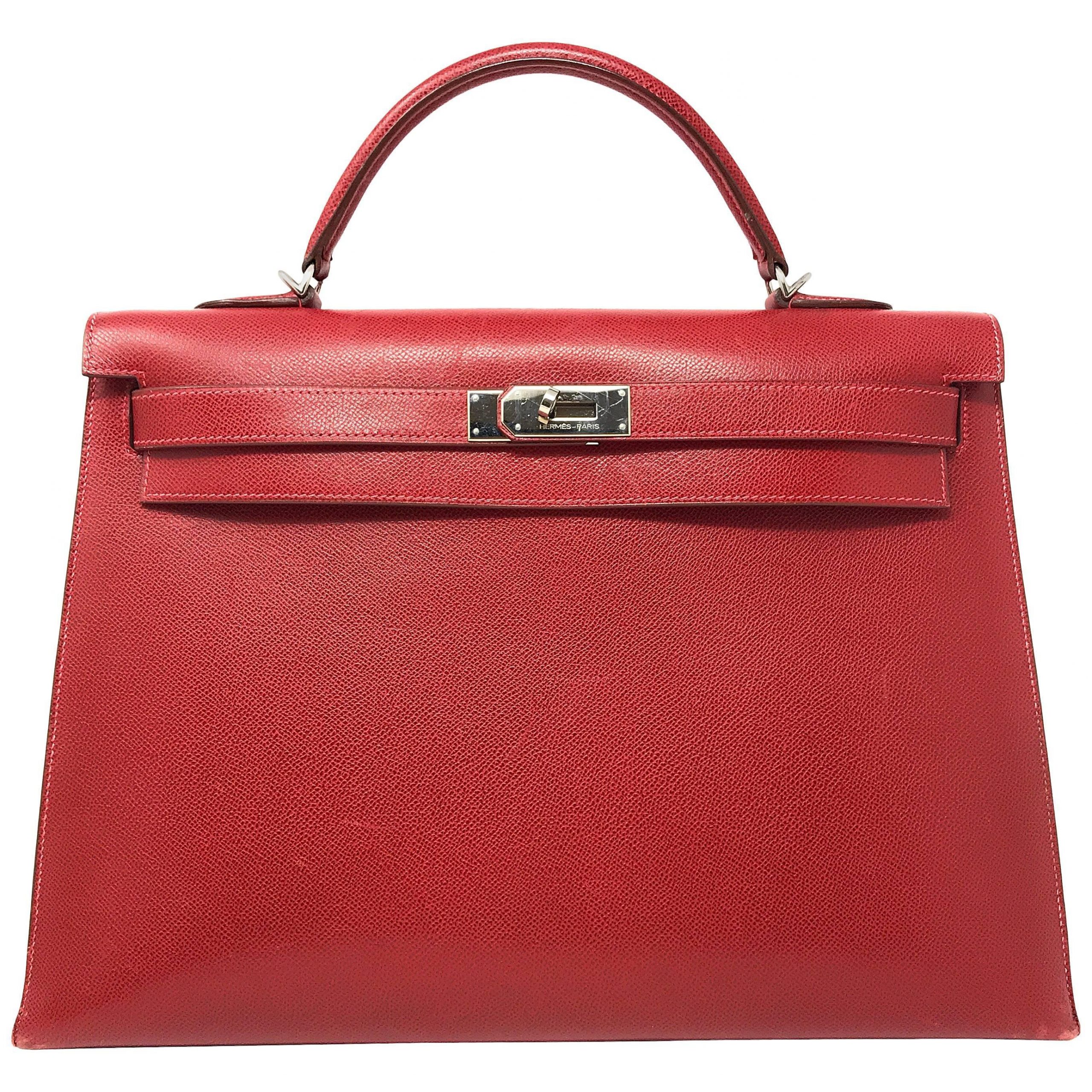 Hermes Kelly 40cm Red Bufflao Leather Bag - Upper-Luxury