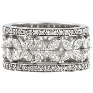2.47 carat Marquise Shaped White Diamonds with .48ct Pave Diamonds Ring 18K