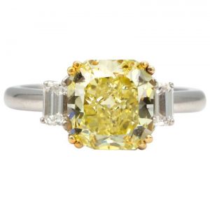 GIA Certified 3.34 Carat Radiant Cut Natural Yellow Diamond Ring