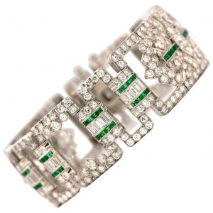 Art Deco Platinum, Diamond and Emerald Bracelet