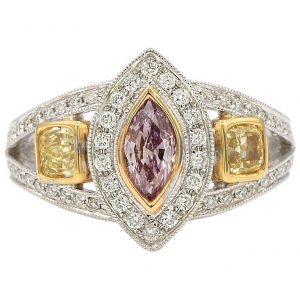 GIA Certified 0.40 Carat Pink Diamond with Yellow Diamond Ring