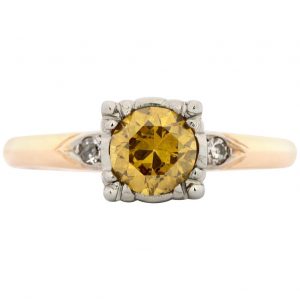 GIA Certified 0.77 Carat Yellow Diamond Vintage Engagement Ring