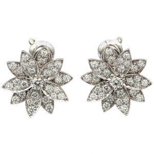 Van Cleef & Arpels Lotus Flower Stud 18 Karat White Gold Earrings
