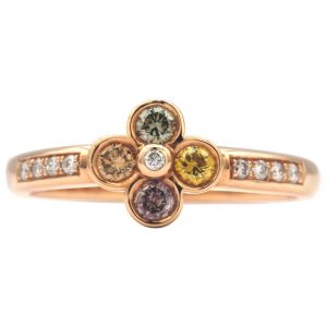Flower Shaped Multicolored Diamond Ring in 18 Karat Rose Gold