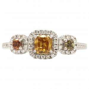 Three-Stone Multicolored 18 Karat White Gold Ring