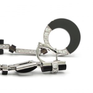 Cartier Black Silver White Gold Onyx Diamond Earrings