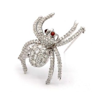 18 Karat White Gold Diamond Spider Brooch Pin