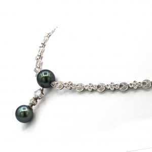 Diamonds and Green Pearl Necklace