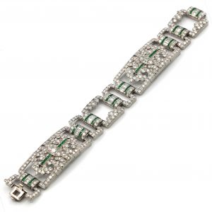 Art Deco Platinum, Diamond and Emerald Bracelet