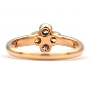 Flower Shaped Multicolored Diamond Ring in 18 Karat Rose Gold
