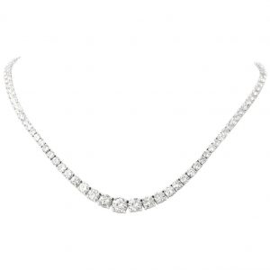 18 Karat White Gold Graduated Riviera Necklace with 27.46 Carat of Diamonds