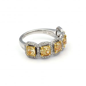2.73 Carat Five-Stone Radiant Natural Yellow Diamonds Ring in 18 Karat Gold