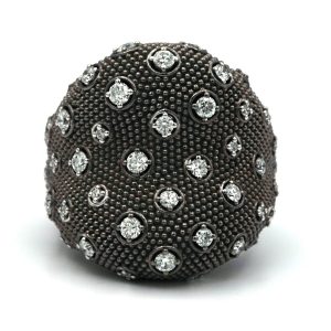 Black rhodium 18k gold dots and diamonds Ring