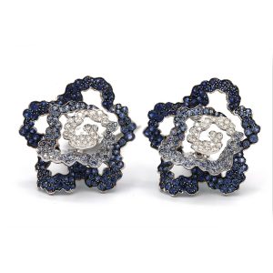 18 Karat Palmiero Diamond and Blue Sapphire Flower Earrings
