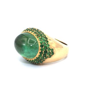 15 Carat Cabochon Green Emerald Ring