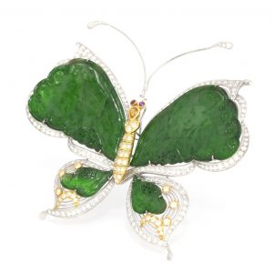 18 Karat Gold Butterfly Jadeite Jade Brooch or Pin with Diamonds