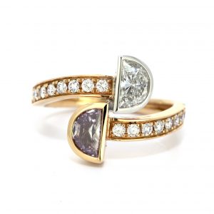 GIA Certified 0.44 Carat Fancy Brownish Purple Pink and 0.43 Carat White Diamond Ring