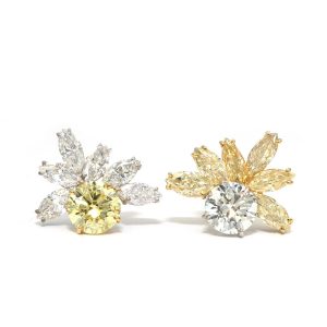 18 Karat Gold Earrings 9.13 Carats of White and Yellow Diamonds