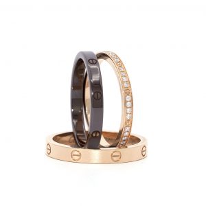 Cartier Love Ring Set Rose Gold, Ceramic and Diamond