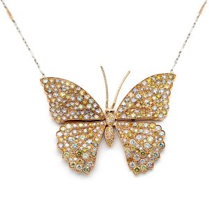 18 Karat Butterfly Natural Color Diamonds Necklace