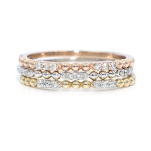 Yellow White Rose Gold Round Diamond Stackable Rings Bands Three Piece Tri Color