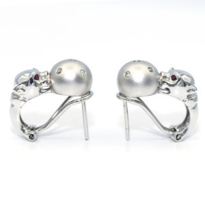 14k White Gold Diamonds and rubies Panther earrings