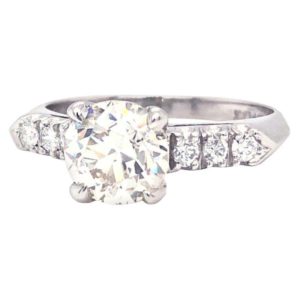 Platinum Engagement Ring With 1.44 Carat Center European Cut Diamond