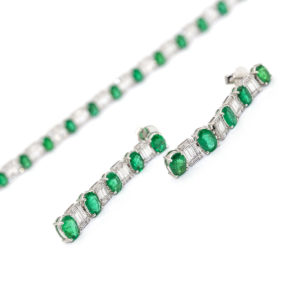 Earrings and Bracelet Green Emerald and Diamond Jewelry Set